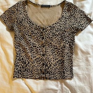 Brandy Melville Tan and Black Leopard Print Zelly Top